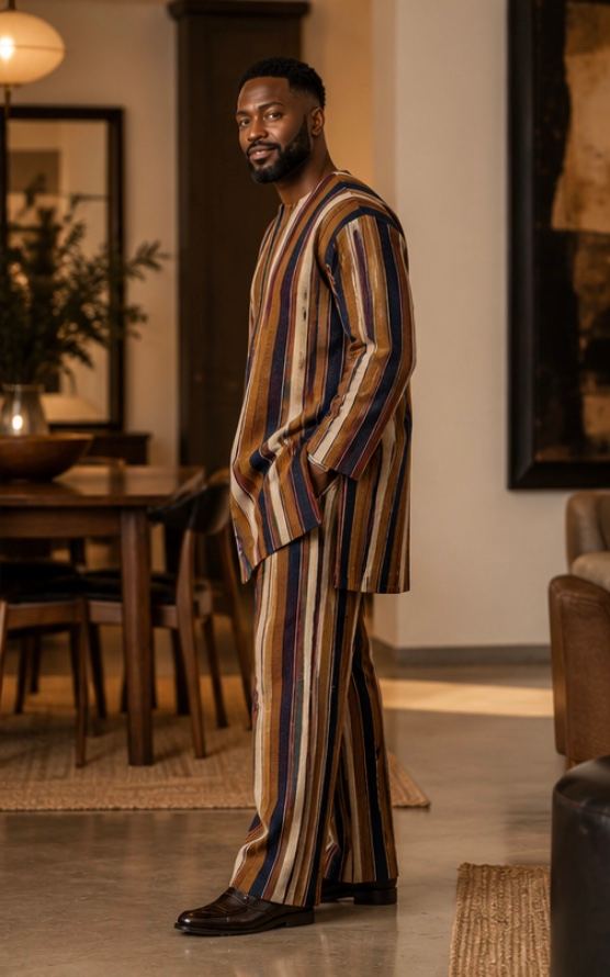 The woven stripe set from a three-quarter angle.